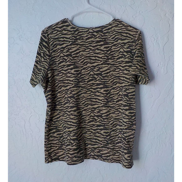 Jason Maxwell Brown Animal Print Top T-Shirt Waffle Cotton Short Sleeve Women L - Picture 4 of 5